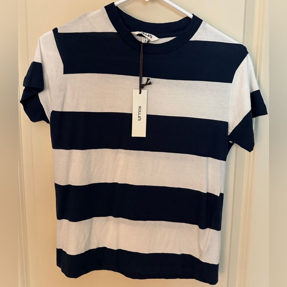 Rolla's NWT nautical navy white striped short sleeve top Women's Sz 6 XS